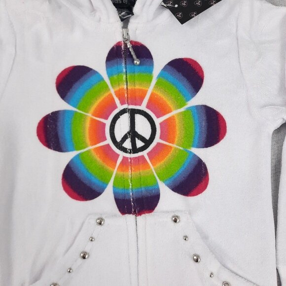 Flowers by Zoe Girls Hoodie 4 White Terry Zip Sweatshirt Rainbow Peace Y2K Retro - Picture 5 of 14